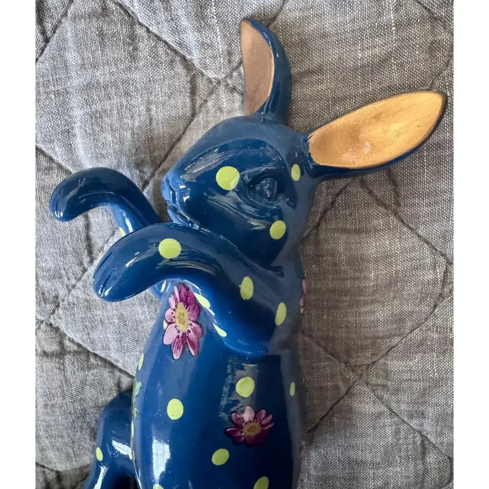 MacKenzie-Childs Lapis Flower Funny Bunny Pot Climber Blue